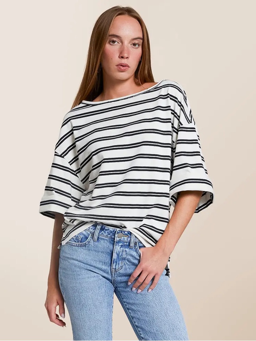 Free People We The Free C'est La Vie Striped T Shirt Top Cotton Black White M - Picture 15 of 15